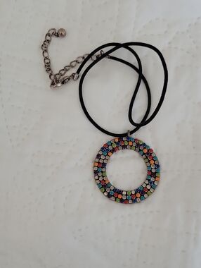 Multicolor Crystal Circle Pendant Necklace